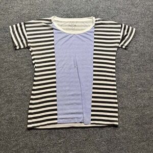 J. Crew Black and White Striped Tee with Lavender Panel